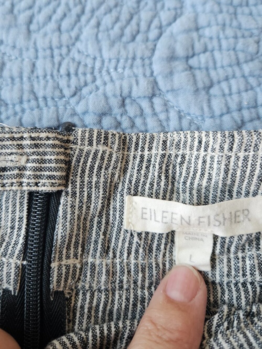Eileen Fisher Hemp Cotton Micro-striped Skirt Womens L with pockets - Picture 2 of 4